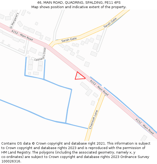 46, MAIN ROAD, QUADRING, SPALDING, PE11 4PS: Location map and indicative extent of plot