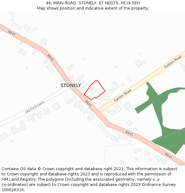 46, MAIN ROAD, STONELY, ST NEOTS, PE19 5EH: Location map and indicative extent of plot