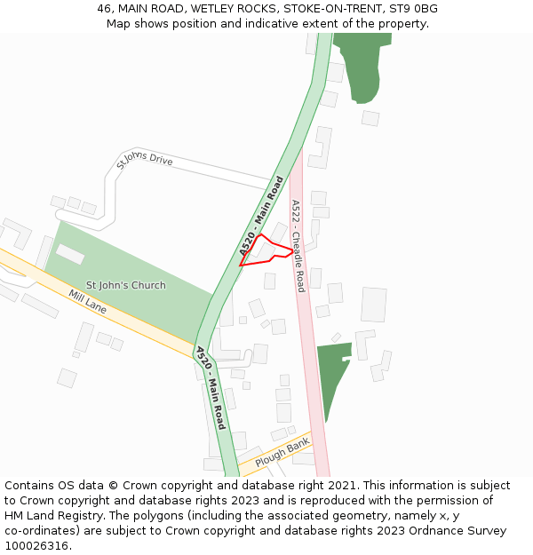 46, MAIN ROAD, WETLEY ROCKS, STOKE-ON-TRENT, ST9 0BG: Location map and indicative extent of plot