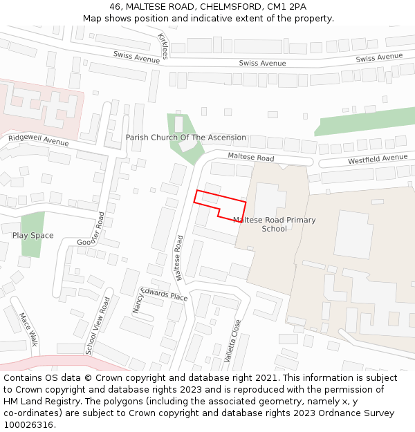 46, MALTESE ROAD, CHELMSFORD, CM1 2PA: Location map and indicative extent of plot