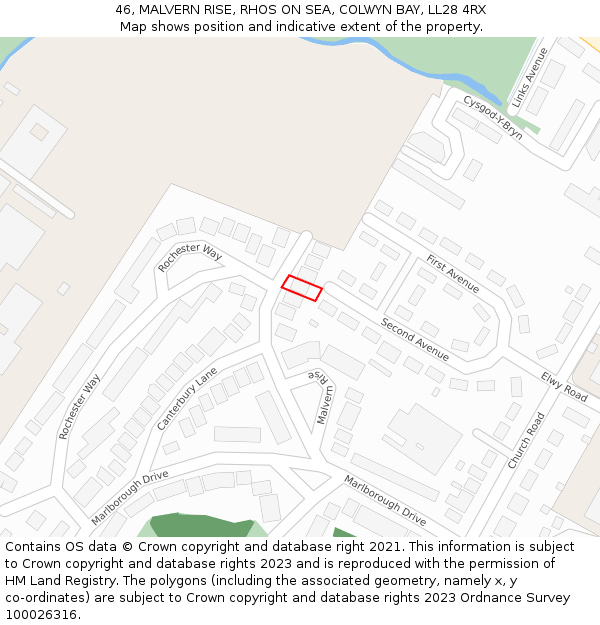46, MALVERN RISE, RHOS ON SEA, COLWYN BAY, LL28 4RX: Location map and indicative extent of plot