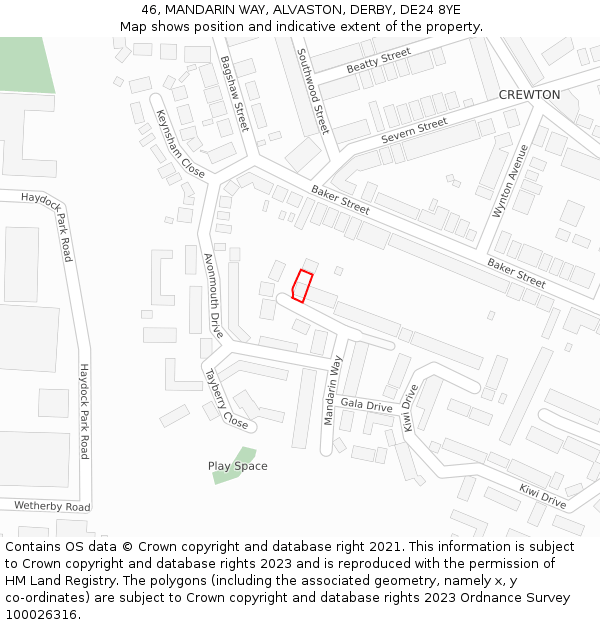 46, MANDARIN WAY, ALVASTON, DERBY, DE24 8YE: Location map and indicative extent of plot