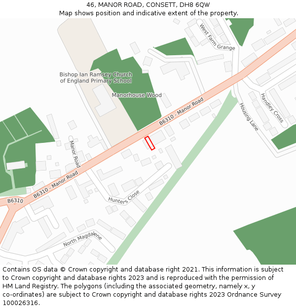 46, MANOR ROAD, CONSETT, DH8 6QW: Location map and indicative extent of plot