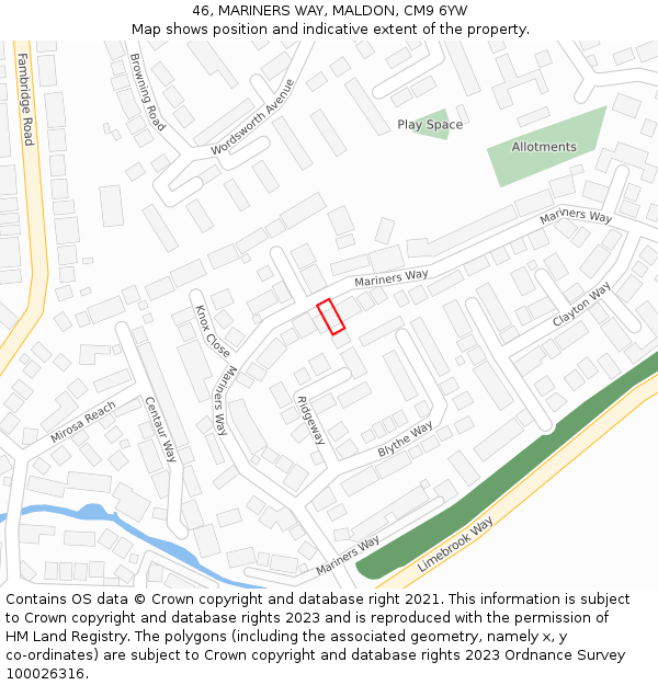 46, MARINERS WAY, MALDON, CM9 6YW: Location map and indicative extent of plot