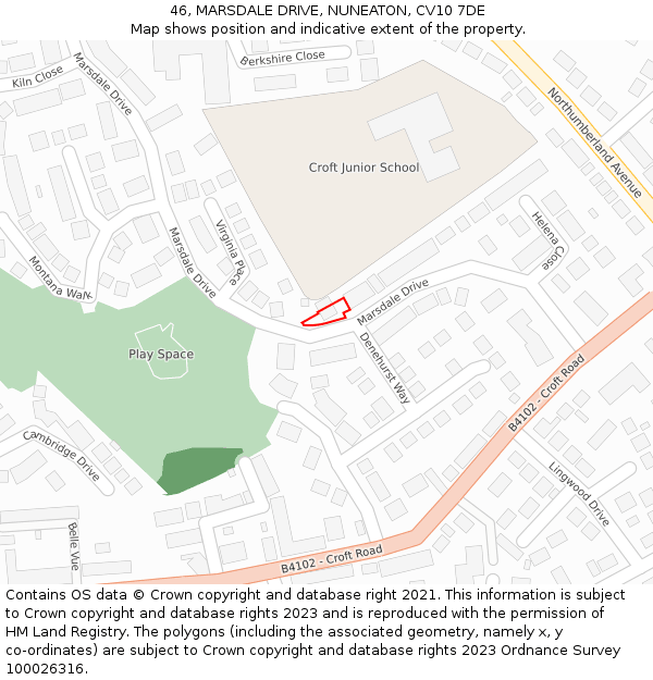 46, MARSDALE DRIVE, NUNEATON, CV10 7DE: Location map and indicative extent of plot