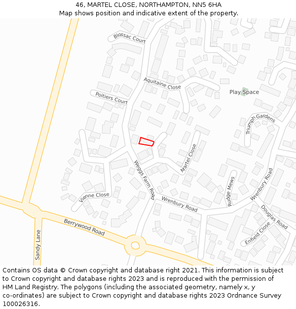 46, MARTEL CLOSE, NORTHAMPTON, NN5 6HA: Location map and indicative extent of plot