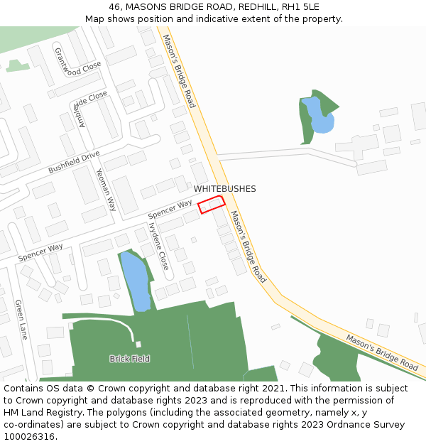 46, MASONS BRIDGE ROAD, REDHILL, RH1 5LE: Location map and indicative extent of plot