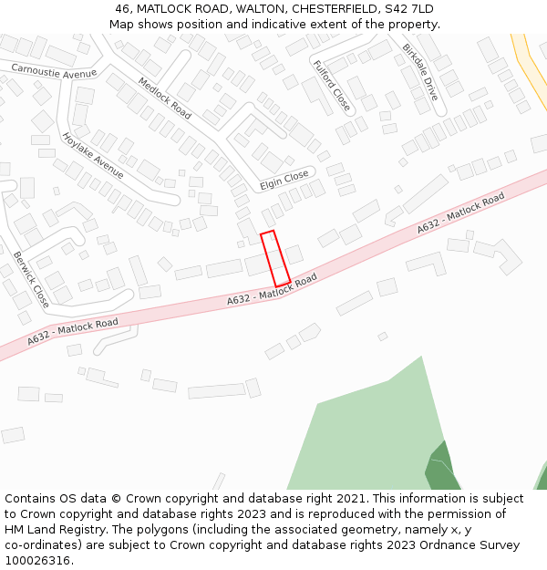 46, MATLOCK ROAD, WALTON, CHESTERFIELD, S42 7LD: Location map and indicative extent of plot