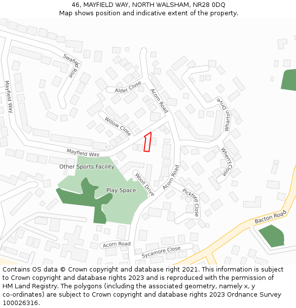 46, MAYFIELD WAY, NORTH WALSHAM, NR28 0DQ: Location map and indicative extent of plot