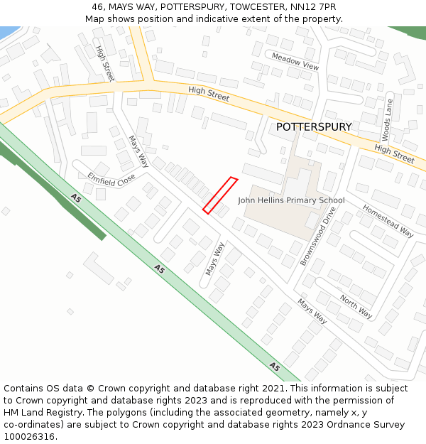 46, MAYS WAY, POTTERSPURY, TOWCESTER, NN12 7PR: Location map and indicative extent of plot