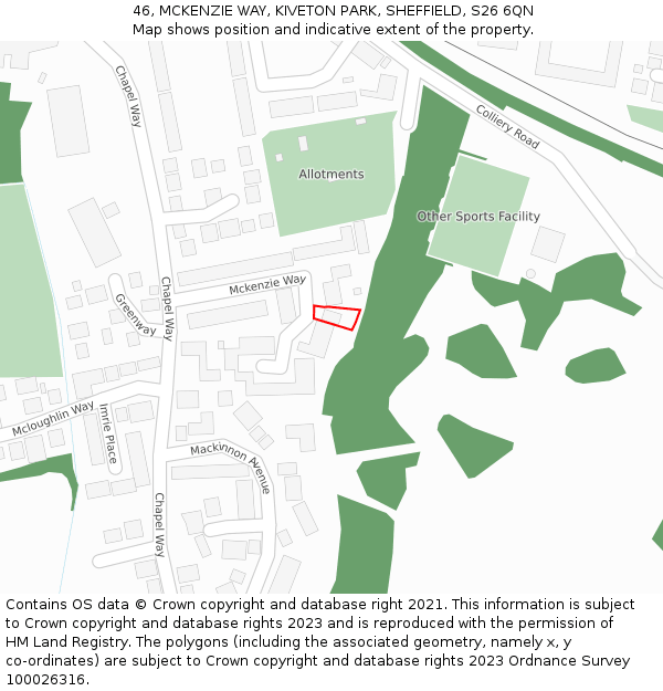 46, MCKENZIE WAY, KIVETON PARK, SHEFFIELD, S26 6QN: Location map and indicative extent of plot