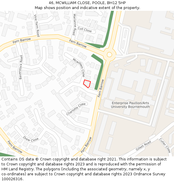 46, MCWILLIAM CLOSE, POOLE, BH12 5HP: Location map and indicative extent of plot