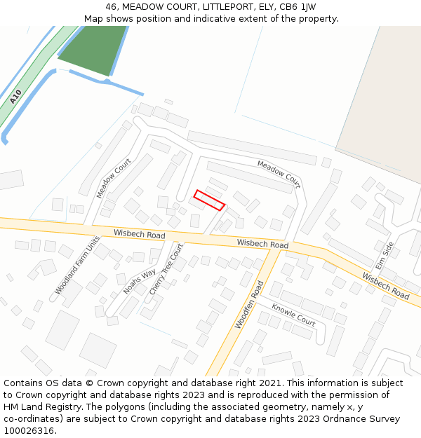 46, MEADOW COURT, LITTLEPORT, ELY, CB6 1JW: Location map and indicative extent of plot