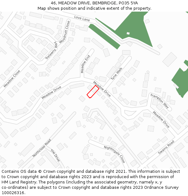 46, MEADOW DRIVE, BEMBRIDGE, PO35 5YA: Location map and indicative extent of plot