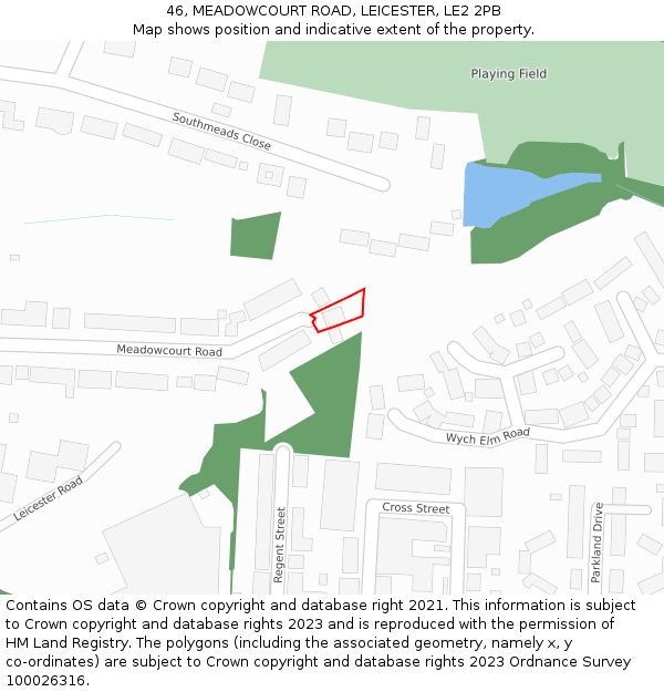 46, MEADOWCOURT ROAD, LEICESTER, LE2 2PB: Location map and indicative extent of plot