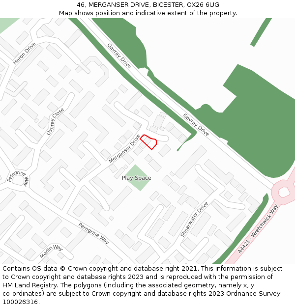 46, MERGANSER DRIVE, BICESTER, OX26 6UG: Location map and indicative extent of plot