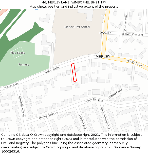 46, MERLEY LANE, WIMBORNE, BH21 1RY: Location map and indicative extent of plot