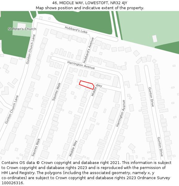 46, MIDDLE WAY, LOWESTOFT, NR32 4JY: Location map and indicative extent of plot