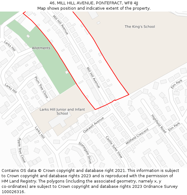 46, MILL HILL AVENUE, PONTEFRACT, WF8 4JJ: Location map and indicative extent of plot