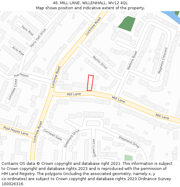 46, MILL LANE, WILLENHALL, WV12 4QL: Location map and indicative extent of plot