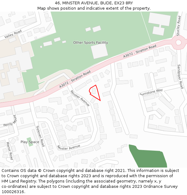 46, MINSTER AVENUE, BUDE, EX23 8RY: Location map and indicative extent of plot