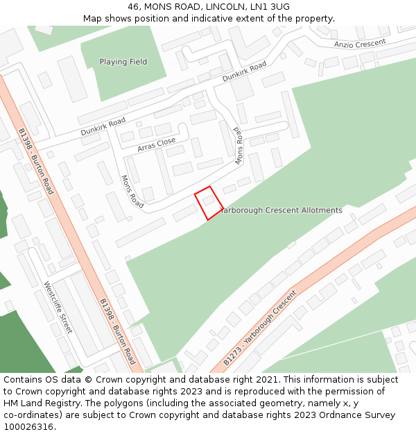 46, MONS ROAD, LINCOLN, LN1 3UG: Location map and indicative extent of plot