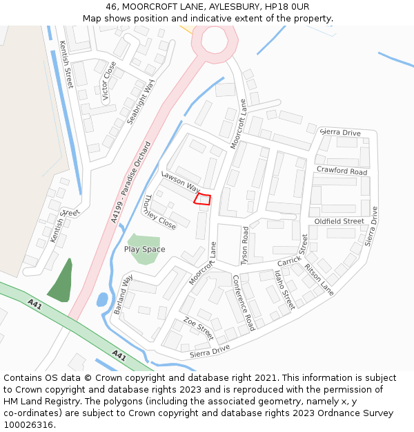 46, MOORCROFT LANE, AYLESBURY, HP18 0UR: Location map and indicative extent of plot