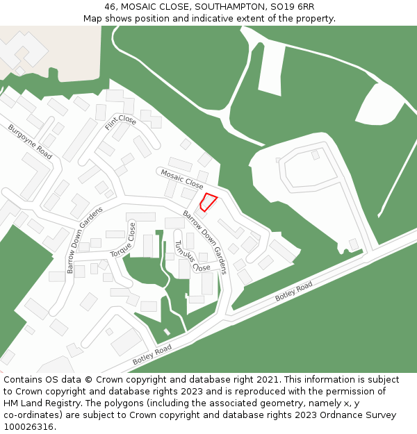 46, MOSAIC CLOSE, SOUTHAMPTON, SO19 6RR: Location map and indicative extent of plot