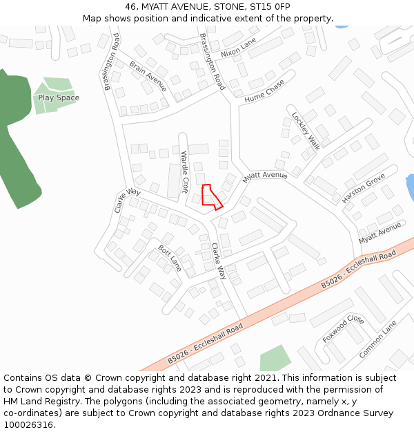 46, MYATT AVENUE, STONE, ST15 0FP: Location map and indicative extent of plot