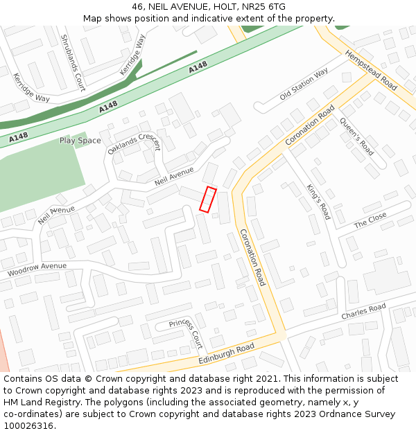 46, NEIL AVENUE, HOLT, NR25 6TG: Location map and indicative extent of plot