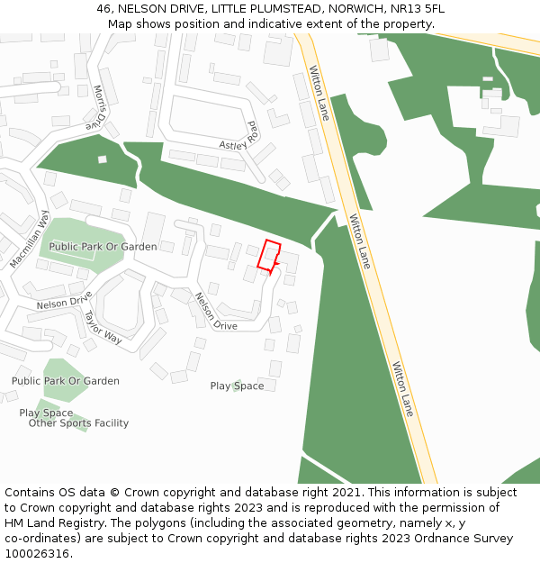 46, NELSON DRIVE, LITTLE PLUMSTEAD, NORWICH, NR13 5FL: Location map and indicative extent of plot