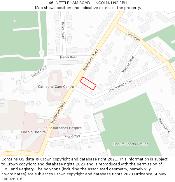 46, NETTLEHAM ROAD, LINCOLN, LN2 1RH: Location map and indicative extent of plot