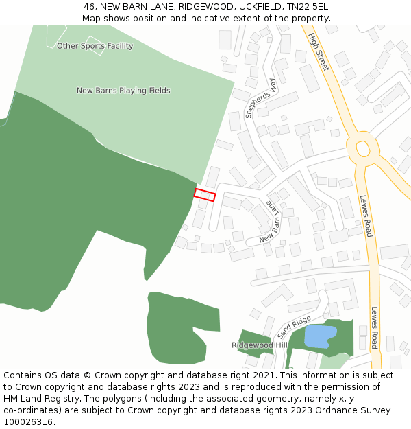 46, NEW BARN LANE, RIDGEWOOD, UCKFIELD, TN22 5EL: Location map and indicative extent of plot