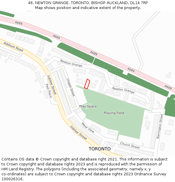 46, NEWTON GRANGE, TORONTO, BISHOP AUCKLAND, DL14 7RP: Location map and indicative extent of plot