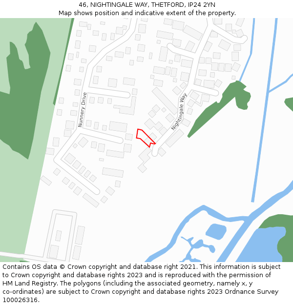 46, NIGHTINGALE WAY, THETFORD, IP24 2YN: Location map and indicative extent of plot
