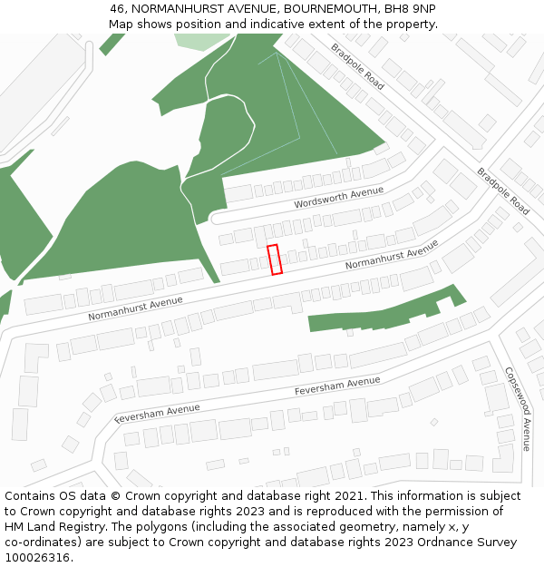 46, NORMANHURST AVENUE, BOURNEMOUTH, BH8 9NP: Location map and indicative extent of plot