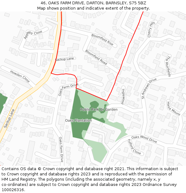 46, OAKS FARM DRIVE, DARTON, BARNSLEY, S75 5BZ: Location map and indicative extent of plot