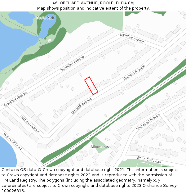 46, ORCHARD AVENUE, POOLE, BH14 8AJ: Location map and indicative extent of plot