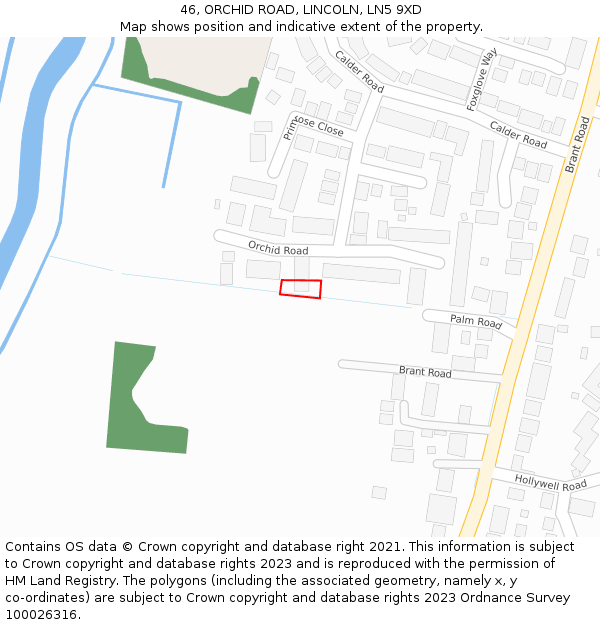 46, ORCHID ROAD, LINCOLN, LN5 9XD: Location map and indicative extent of plot