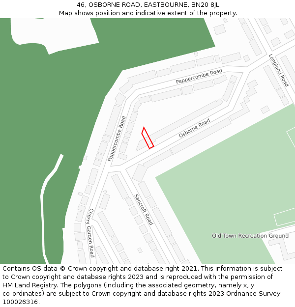 46, OSBORNE ROAD, EASTBOURNE, BN20 8JL: Location map and indicative extent of plot