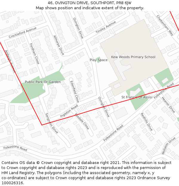 46, OVINGTON DRIVE, SOUTHPORT, PR8 6JW: Location map and indicative extent of plot