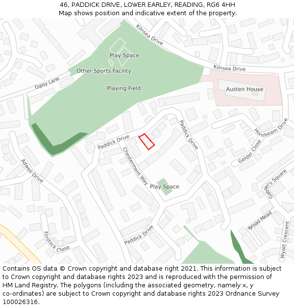 46, PADDICK DRIVE, LOWER EARLEY, READING, RG6 4HH: Location map and indicative extent of plot