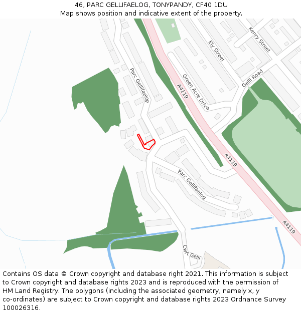 46, PARC GELLIFAELOG, TONYPANDY, CF40 1DU: Location map and indicative extent of plot