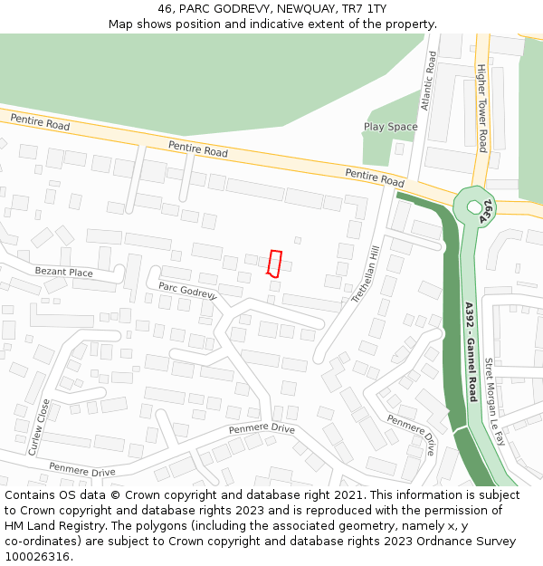 46, PARC GODREVY, NEWQUAY, TR7 1TY: Location map and indicative extent of plot
