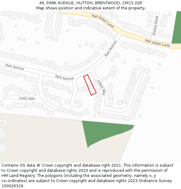 46, PARK AVENUE, HUTTON, BRENTWOOD, CM13 2QP: Location map and indicative extent of plot