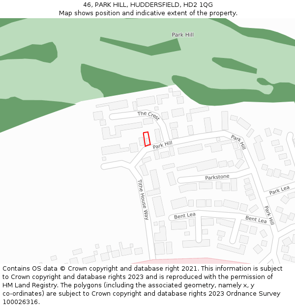 46, PARK HILL, HUDDERSFIELD, HD2 1QG: Location map and indicative extent of plot
