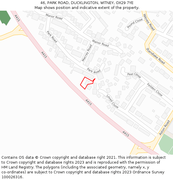 46, PARK ROAD, DUCKLINGTON, WITNEY, OX29 7YE: Location map and indicative extent of plot