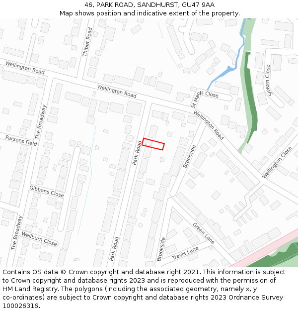 46, PARK ROAD, SANDHURST, GU47 9AA: Location map and indicative extent of plot