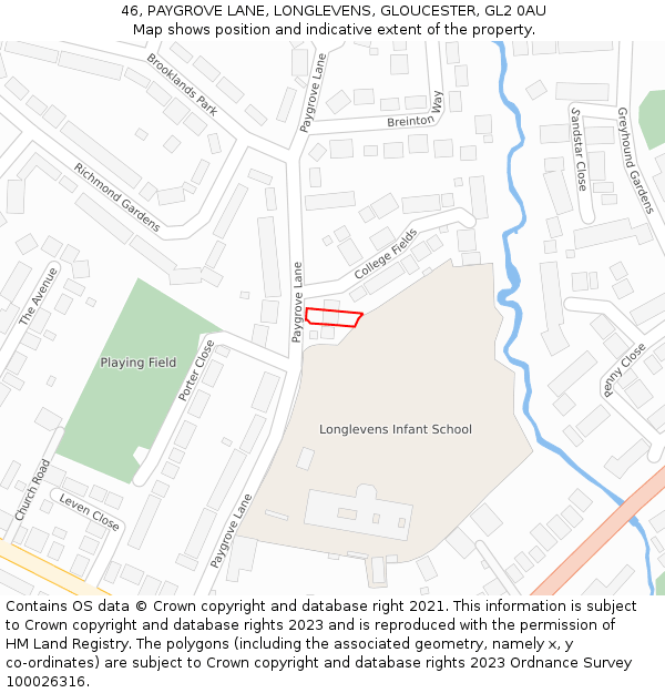46, PAYGROVE LANE, LONGLEVENS, GLOUCESTER, GL2 0AU: Location map and indicative extent of plot