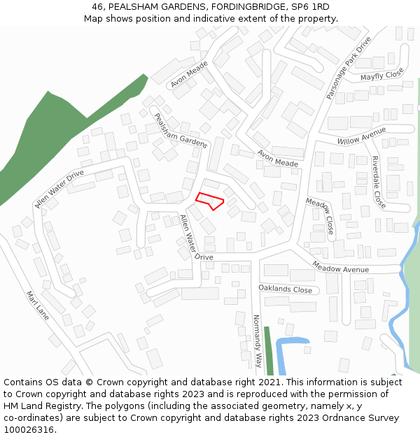 46, PEALSHAM GARDENS, FORDINGBRIDGE, SP6 1RD: Location map and indicative extent of plot